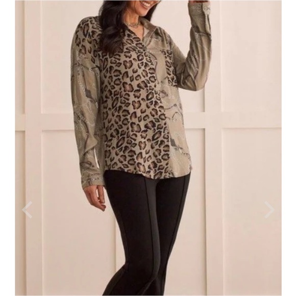 NWT Tribal LS Blouse Sage Leopard Chain in XL 16. NEW Business Casual - Picture 4 of 11
